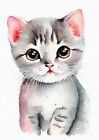 A4 Size - Cat Kitten Watercolour Poster Print Wall Art Home Decor Pets 