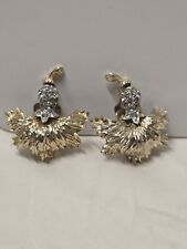 Very Rare Vintage Ledo God Tone with Clear Stones Leaf Earrings Circa 1960s#313