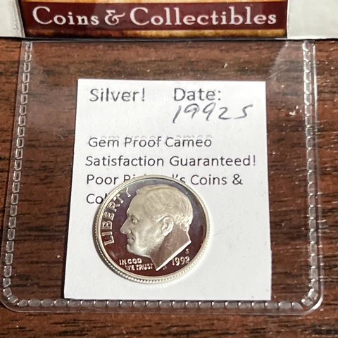 1992S Silver Gem Proof Roosevelt Dime. Free Shipping! D1224 Cover