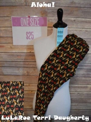 Nuevo con etiquetas LuLaRoe Talla Única Bailando Hula Niñas en Amarillo y Verde con Flores Rojas en Negro Foto 1 de 4