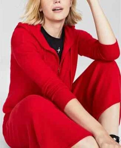 Charter Club 100% Cashmere Calypso Red Zip-Front Hoodie Sweater Cardigan XXL - Picture 1 of 6