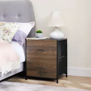 Bedroom two drawer fabric storage bedside table, walnut color - Picture 1 of 7