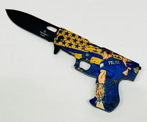 Hand Gun Pistol Folding Pocket Knife Tactical Assisted POLICE Side Clip NEW - Picture 1 of 6