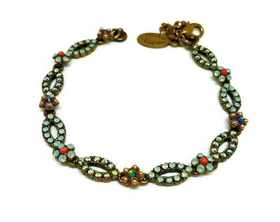 Hermosa Pulsera Michal Negrin Flores Cristal Verde Brillante. Foto 1 de 4