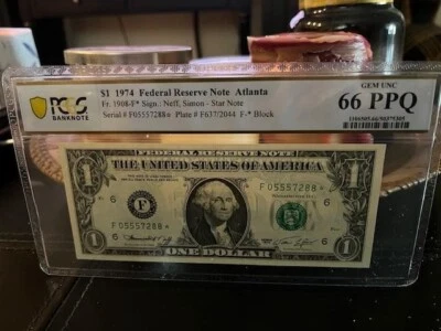 1974 $1 FRN FR1908-F* PCGS 66 EPQ, Atlanta Star Note S/N F 05557288*! BEAUTIFUL - Image 1 of 3