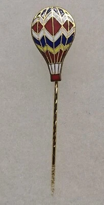 Vintage Collectible Enamel Red White Blue Yellow Hot Air Balloon Stick Pin - Image 1 of 4
