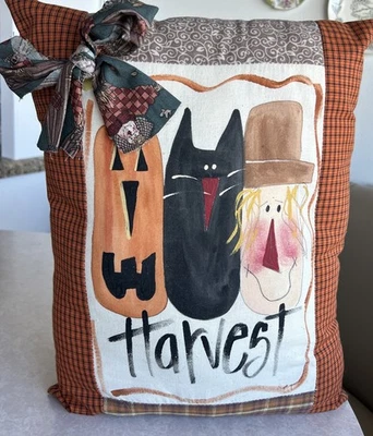 Decorative Pillow Handmade Fall Autumn Thanksgiving Decor, Rustic Primitive OoaK - Image 1 of 4