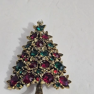 Vintage Pakula Multi Color Rhinestone Christmas Tree Brooch - Picture 1 of 9