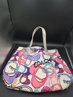 Bolso de Mano HAPPY COACH 17929 Amapola Multi Corazón ROSA PÚRPURA Glam 18x12 RARO Foto 1 de 4