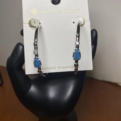Pendientes de aro Kendra Scott plata rodiada piedra genuina azul nuevos con etiquetas Foto 1 de 4