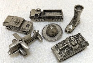 COMPLETE SET 6 PEWTER PLAYING TOKENS US ARMY Bagged MONOPOLY GAME REPLACEMENTS - Picture 1 of 5