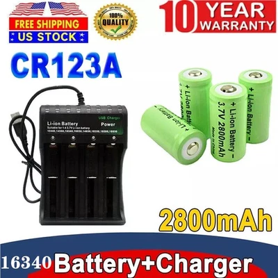 2800mAh Batteries CR123A 16340 Rechargeable Battery / Smart Charger Lot - Image 1 of 4
