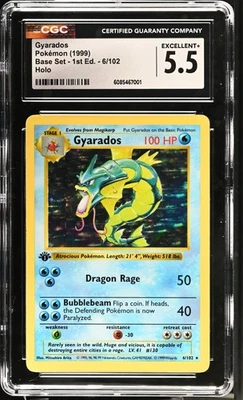 CGC 5.5 Gyarados 1999 Base Set 1st Edition Shadowless 6/102 Holo Pokemon Card - Image 1 of 2