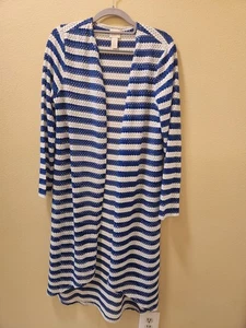 Chicos Coverup Top Women's Size 1 Stripe Long Knit Nautical Coastal Boho Beachy - Picture 1 of 6