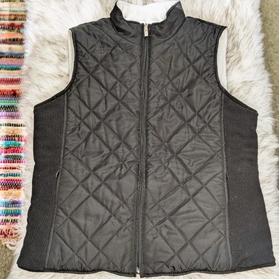 Women's Izod Zippered Reversible Vest Quilted Black /Ivory Fleece Size Large - Image 1 of 4