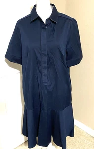 Chico's Size 2 (US 12) Navy Shirt Dress Collared Short Sleeve Flounced Drop Hem - Picture 1 of 8