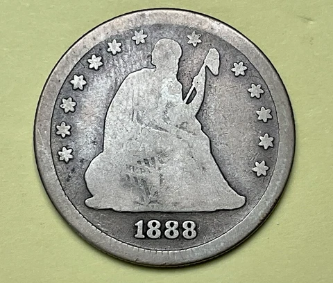 1888 S Seated Liberty Quarter Good Details Condition (.90%) Silver Coin Cover