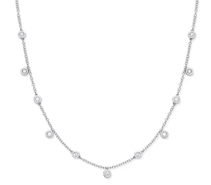 18ct White Gold 0.33ctw Rub Over Set Diamond (18in/45cm) Chain Necklace - Picture 1 of 5