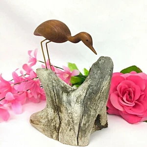 Vintage Volkskunst Holz Vogel auf Treibholz Skulptur signiert - Bild 1 von 7