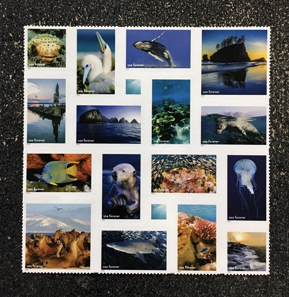 2022USA #5713 Forever National Marine Sanctuaries - Block of 16 Stamp From Sheet - Image 1 of 1