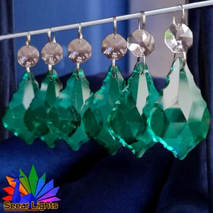 6 Pfau grün Christbaumschmuck Blatt Kronleuchter Sonnenfänger Kristalle Perlen - Bild 1 von 10