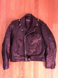 Vtg Classic Retro Black Leather Jacket Mens 42 Biker Motorcycle Rockabilly Punk - Picture 1 of 12