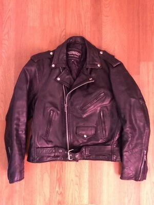 Chaqueta De Cuero Negra Retro Clásica De Colección Para Hombres 42 Motociclista Motocicleta Rockabilly Punk Foto 1 de 4