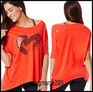 ZUMBA Off the Shoulder HEART Tee Top - Rev Me Up Red - Super Rare EliteZWear!! - Picture 1 of 4