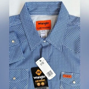 Wrangler FR Herren neu mit Etikett 3X Big hellblau Arbeit Langarm Druckknopfleiste Hemd - Bild 1 von 16