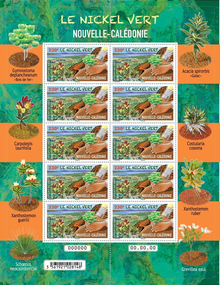 France - New Caledonia - Green nickel - 10 stamps sheet - Image 1 of 1