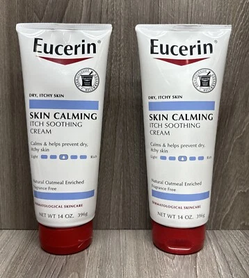 LOT OF 2 Eucerin Skin Calming Itch Soothing Cream Dry Itchy Skin Frag/Free 14 oz - Image 1 of 2