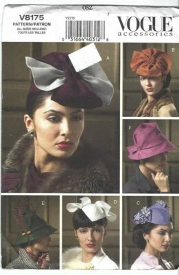 Vogue Sewing Pattern 8175, 6 Vintage Hats, Size S, M, L, Uncut RARE - Image 1 of 2