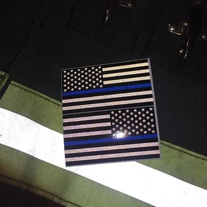 Subdued Reflective Thin Blue Line American Flags Mirrored 3"- POLICE FIRE DECAL - Picture 1 of 2