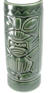 Dark Green Ceramic TIKI Mug Vase Tumbler 6.5" Tall Zig Zag Teeth Figural 2 Sides - Picture 1 of 8