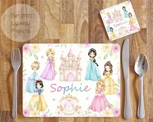 Personalised Kids Placemat and Coaster Set, Kid's Dinner Set, Princess Placemat - Picture 1 of 5