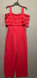 Women's Red Jumpsuit Size Large Sleeveless Pleated Bust Detail Stretch - Picture 1 of 10
