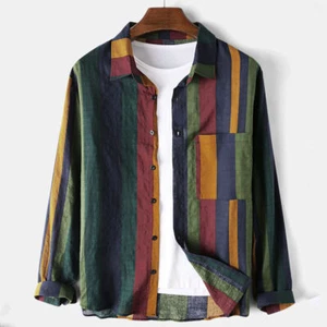 Nueva Camisa Vintage a Rayas Hombres Manga Larga Blusa Camisas Transpirable Informal Suelta - Imagen 1 de 12