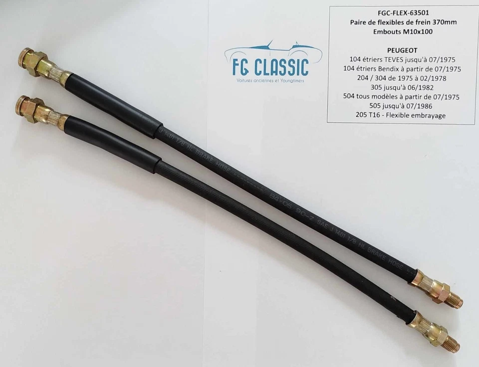 PEUGEOT 104 / 204 / 304 / 504 / 505 / 305 / 205 T16 - Paire de flexibles 370mm - Image 1 of 1