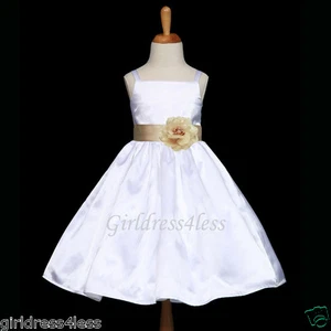 US SELLER WHITE/CHAMPAGNE FORMAL WEDDING FLOWER GIRL DRESS 12M 18M 2 4 6 8 10 12 - Picture 1 of 2