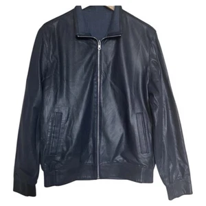 Vintage Moreschi Lammfell Leinenmischung Wende Bomber Jacke Herren Größe 50 Navy - Bild 1 von 10