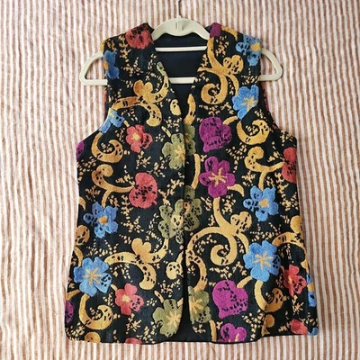 VTG 1960s Carpet Tapestry Textured Cut Velvet Mod Retro Floral Vest Sz Medium M - Image 1 of 4