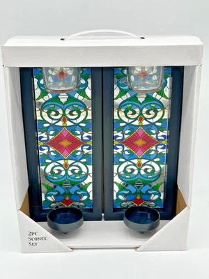 2 apliques de pared con velas de espejo estilo vitral de MRL Home Styles Foto 1 de 4