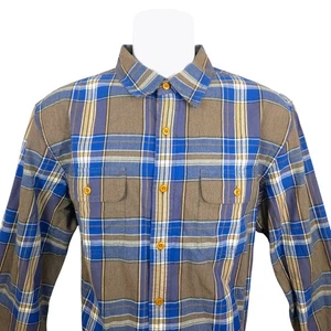 LL Bean Signature Castine Slim Fit Plaid Flannel Shirt Men's L Nut Brown Blue - Picture 1 of 7