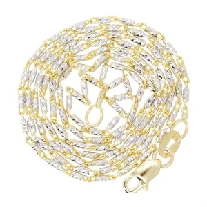 Italian 14k Two-Tone Solid Diamond Cut Raso Chain Necklace  16" 3.2 grams 1mm - Picture 1 of 5