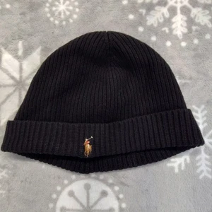 Vtg Polo Ralph Lauren Cable Knit Pony Logo Black Beanie  - Picture 1 of 5