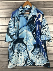 Vintage 90s WEBS Button Up Shirt Mens XXL AOP All Over Print Hip Hop polyester - Picture 1 of 7