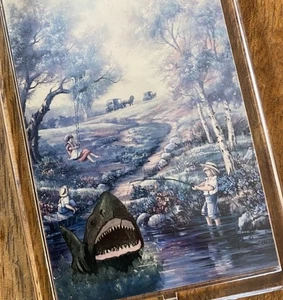 Jaws Parody Art Keychain Original Art Print Retro 80s - Picture 1 of 3