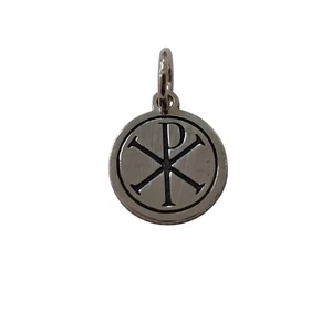 Ciondolo in argento Chi Rho 925 - tondo 14 mm simbolo cristiano gioiello - Foto 1 di 3