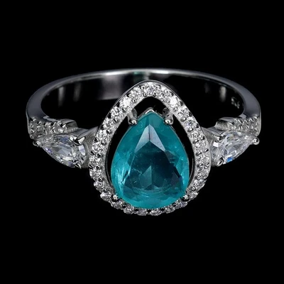 925 Sterling Silver Ring Pear Emerald Synthetic  9x7mm Gemstone Jewelry 9 - Image 1 of 4