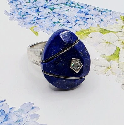 Fine Silpada Lapis & Clear CZ Modern Midnight Star Size 10.75-11 Ring 13.1 gm - Image 1 of 4